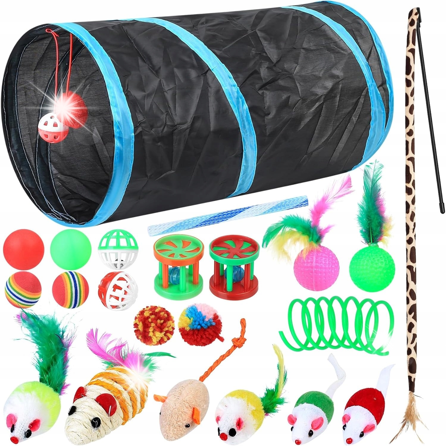 Levně Velká Sada Barevných Hraček Pro Kočky Tunel Myšky Míčky Rybářský Prut 22 Kusů