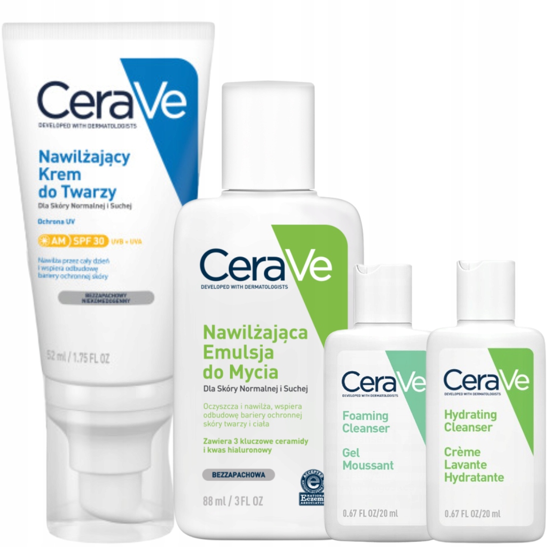 CeraVe Krem Nawilżający do Twarzy Spf 30, Nawilżająca emulsja do mycia 88ml