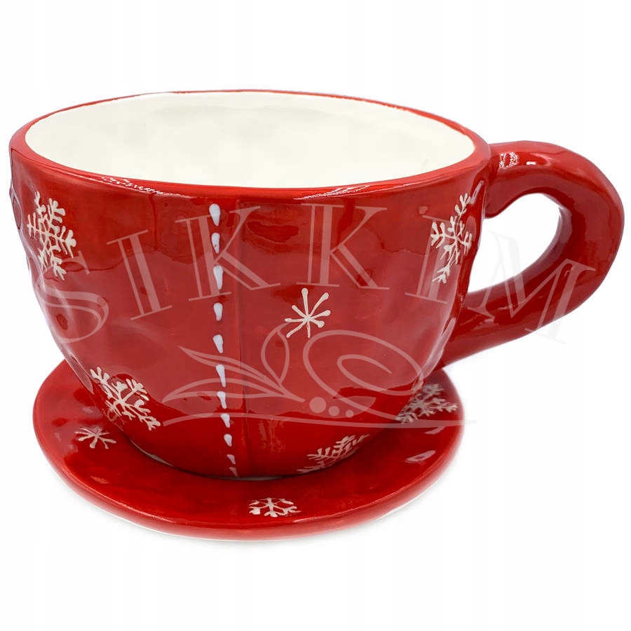 Świąteczna filiżanka osłonka dekor Śrnieżynki Red