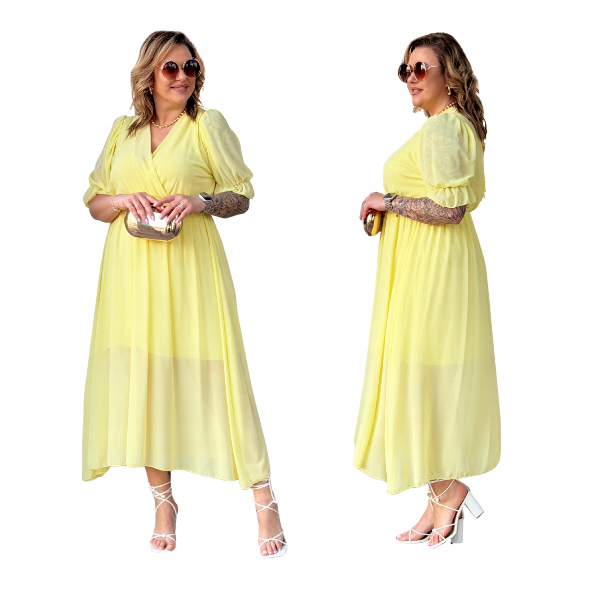 Šaty Maxi Elegantní Velká velikost Plus Size Dámská Cavaricci Žlutá