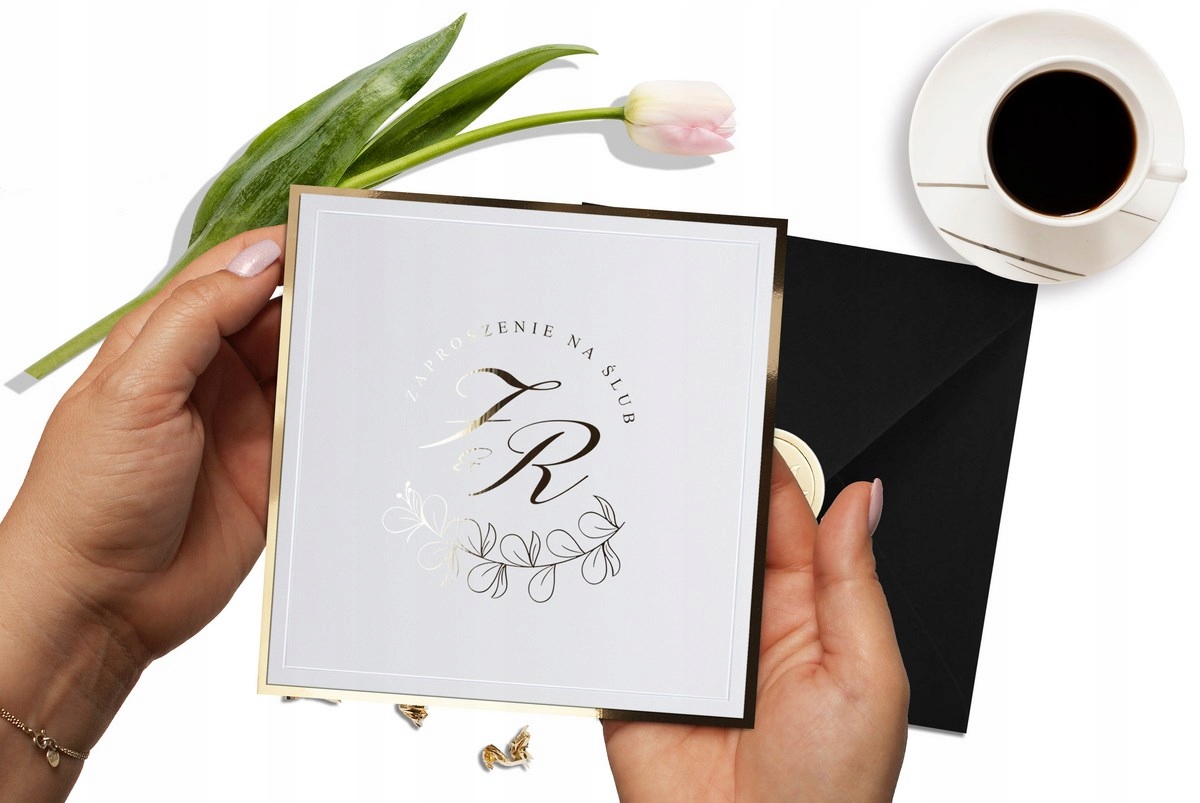 ZAPROSZENIA ŚLUBNE ZŁOTE SREBRNE ŚLUB ROSE GOLD Wysokość produktu 15.2 cm