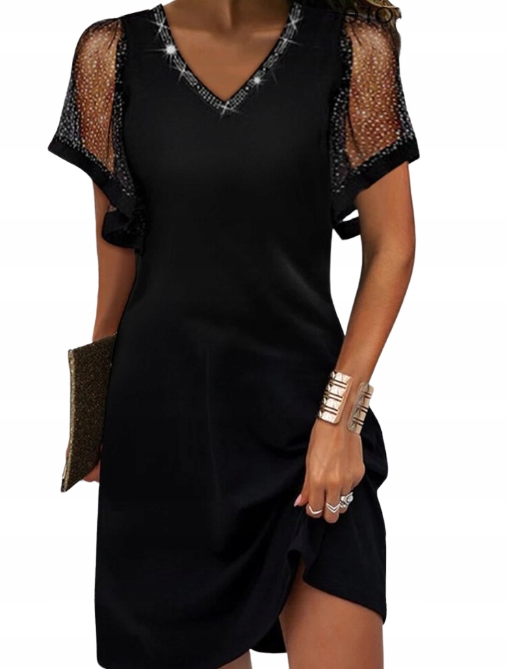 sukienka ołówkowa wizytowa błyszcząca z ozdobami