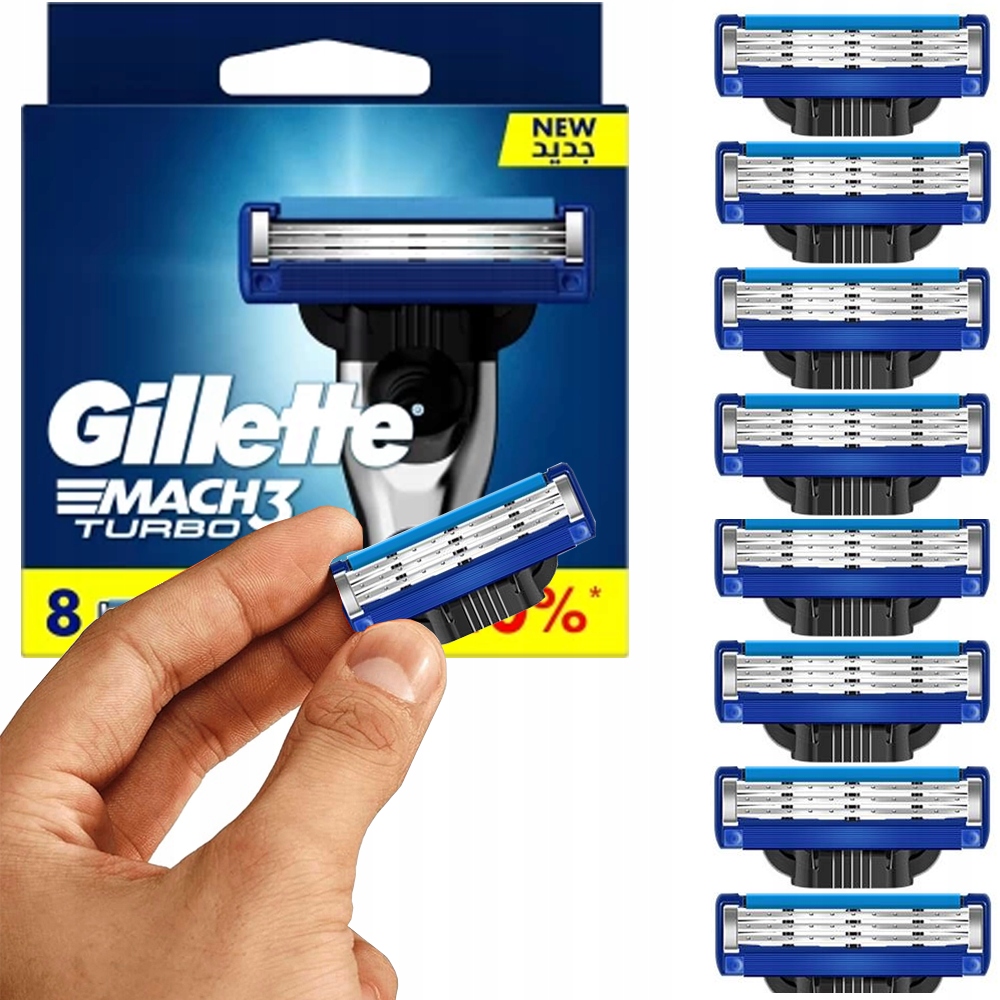 8X Originální Náhradní Břity Do Holícího Strojku Gillette Mach 3 Turbo Žiletky 8 Ks