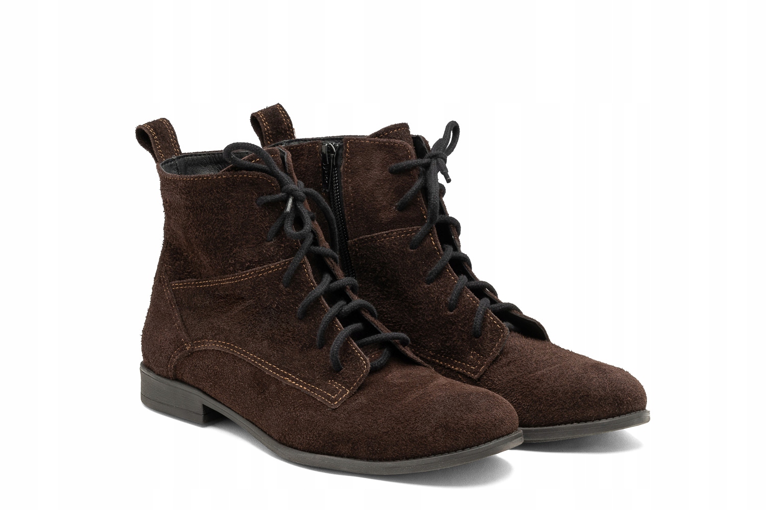 Čokoládové dámské semišové šněrovací boty casual, hnědé, velikost 39