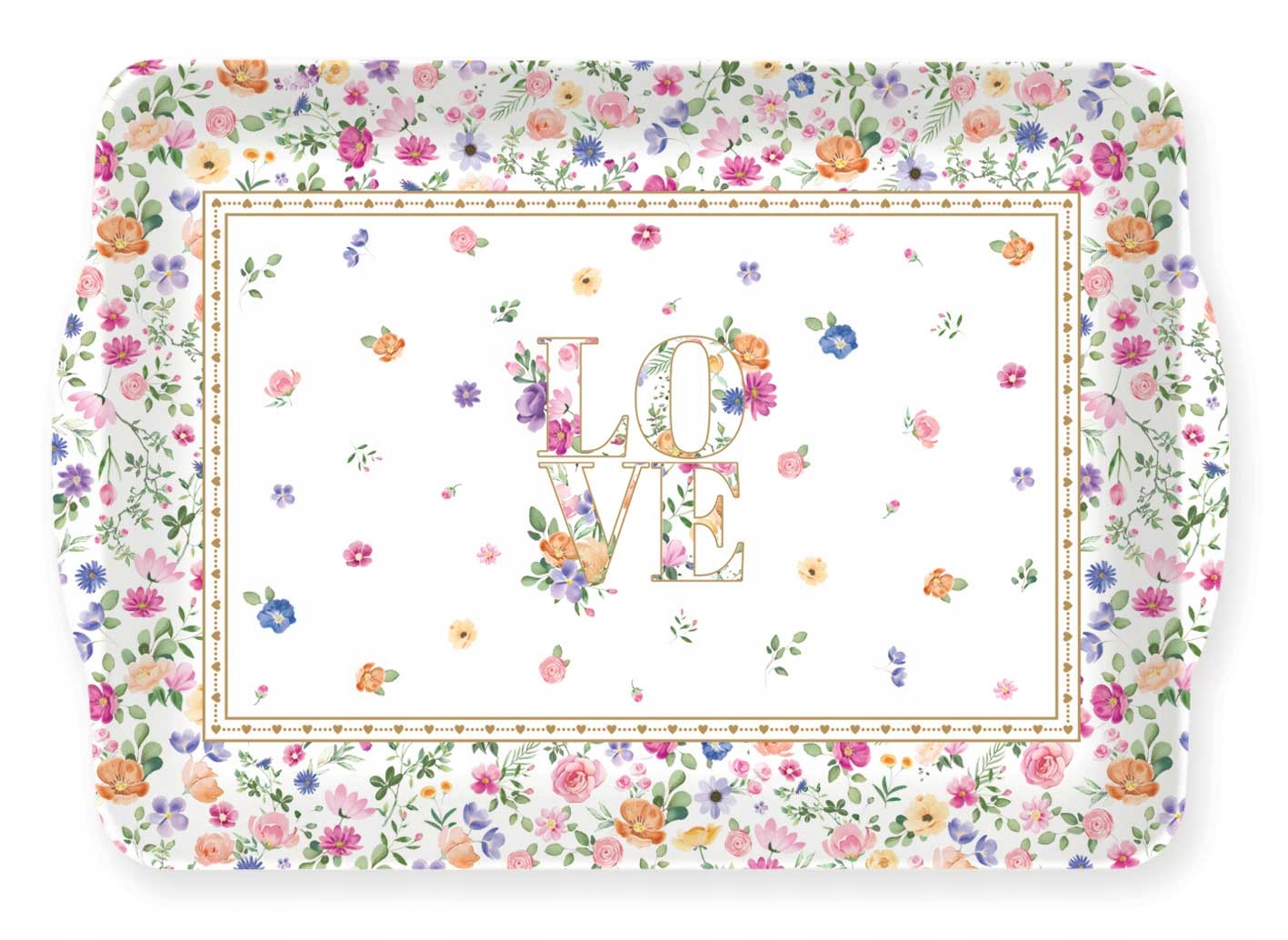 Podnos s držadly Love Květinový podnos 33×22 cm Pohodlný Praktický