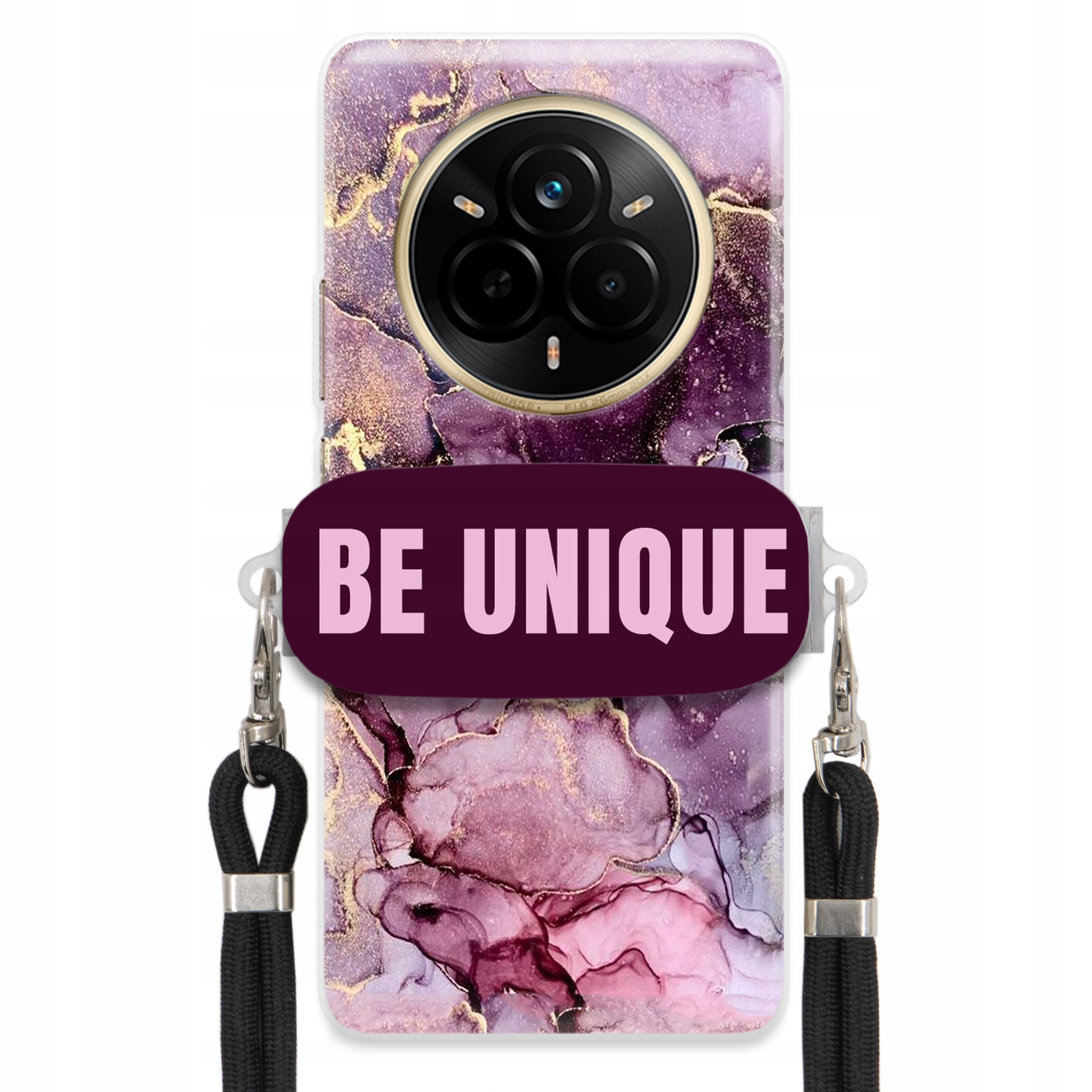 Puzdro pre Realme 14 Pro 5G držiak na šnúrku Čierna Fialová Mramor Be Unique