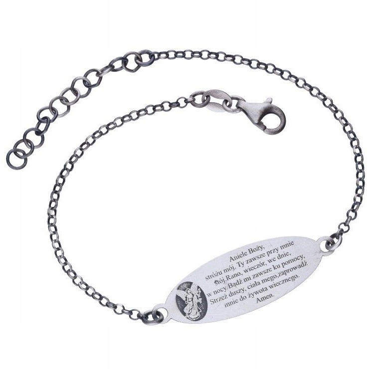 Stříbrný Náramek 925 Pacierz Andělé Boží Gravírování