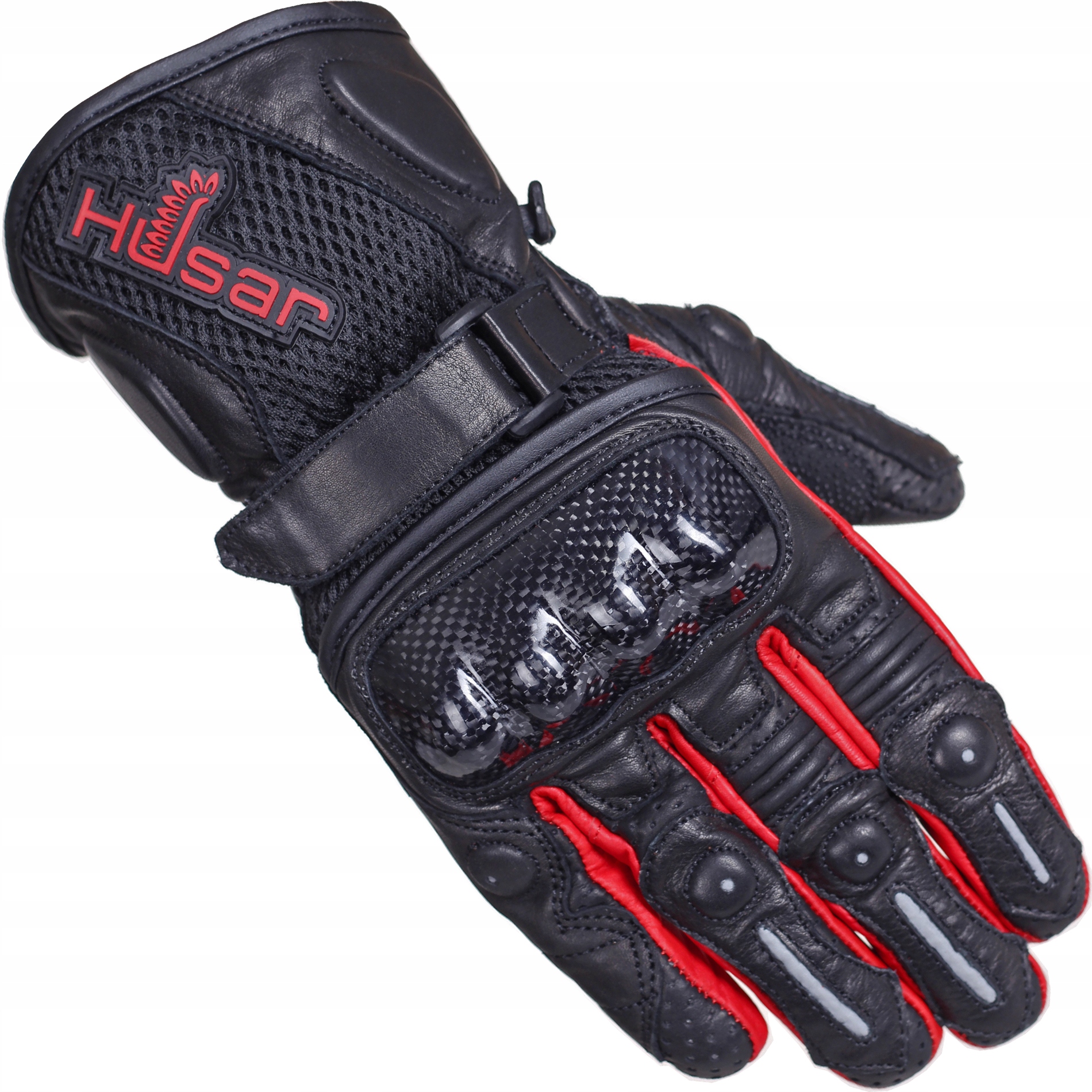 Rękawice motocyklowe skórzane Husar Pro Sx red czerwone męskie