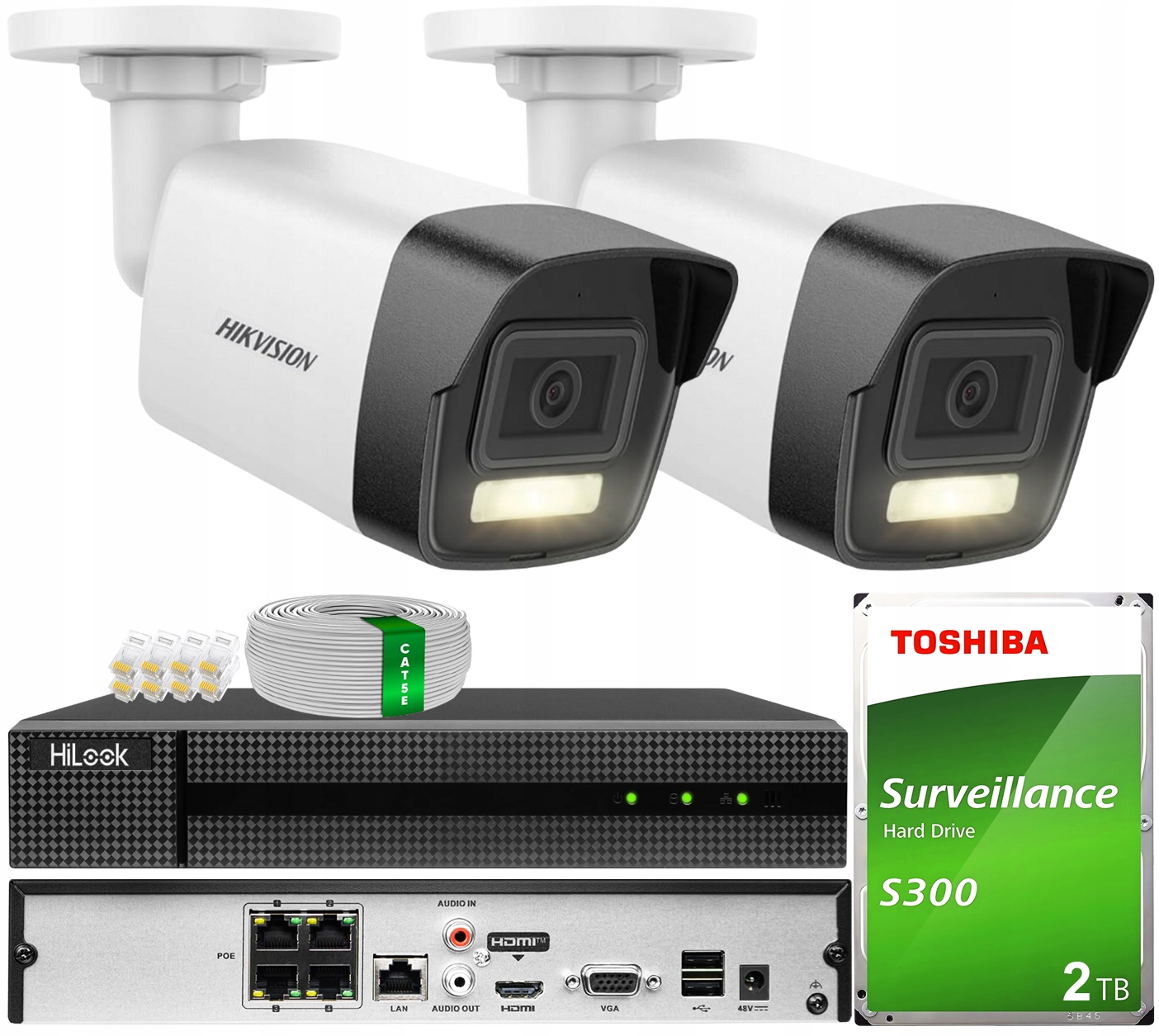 Monitoring Na 2 Kamery Ip 6MPX Smart Hybrid Light Hikvision Aplikacja 2TB