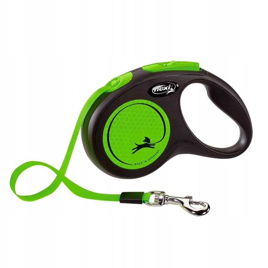 Levně New Neon, vodítko automatické pro psa, černá/neonově zelená, S, 5m, páska