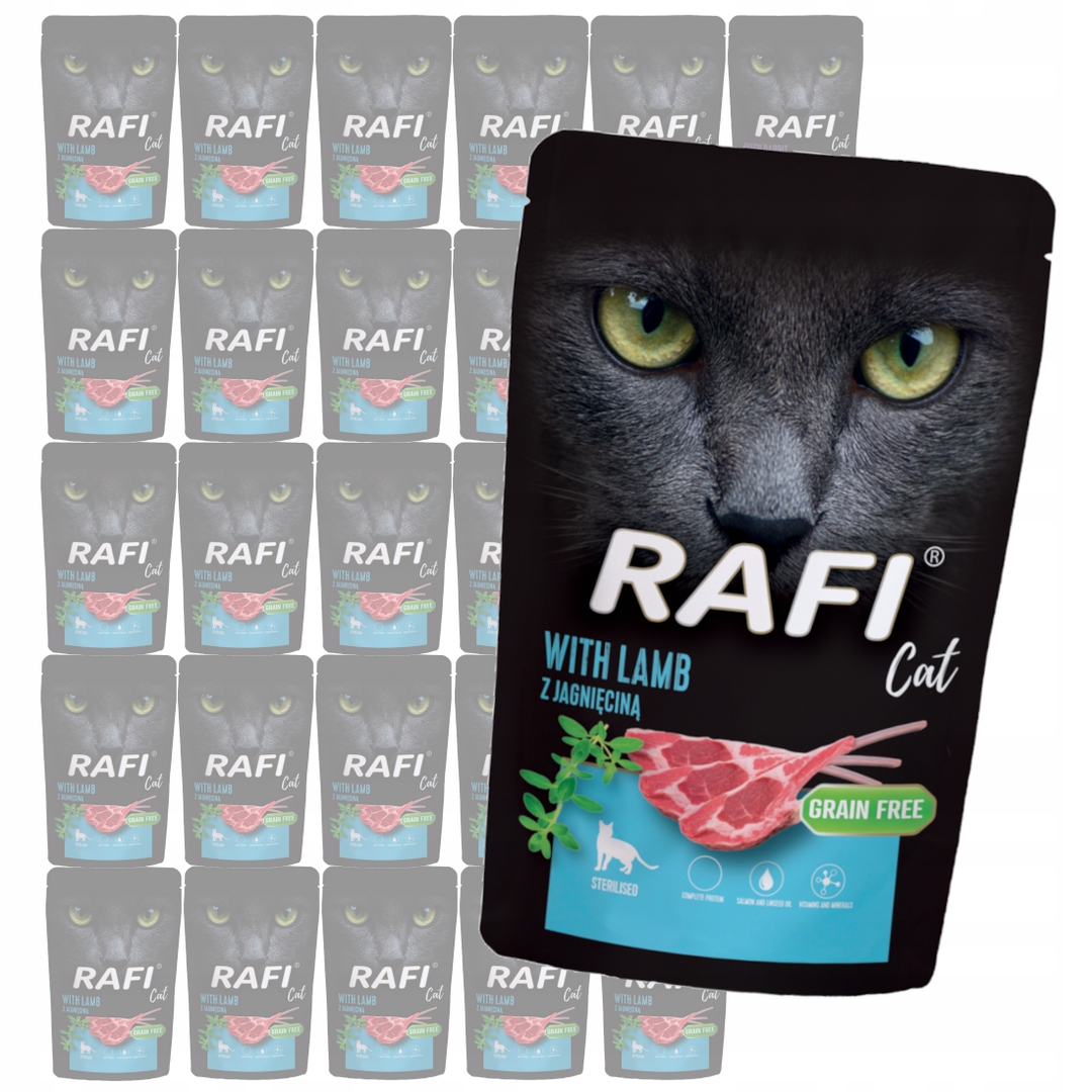 Rafi Cat Adult s jehněčím masem 30x100g Vlhké Krmivo pro sterilizované kočky