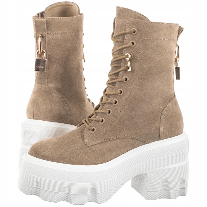 Boty Kotníkové Boty Kožené na platformě Podpatky Carinii Béžové B9923-O17