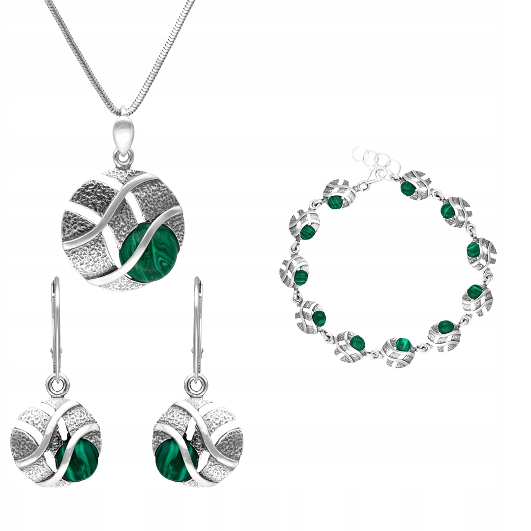 Sada kol s malachitem stříbro