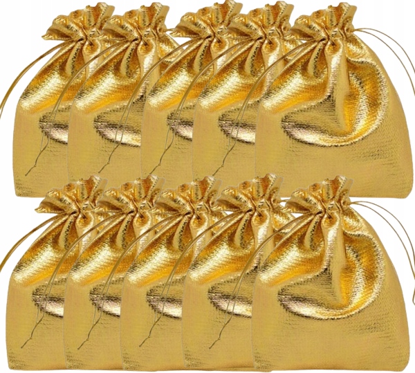

10x Złoty woreczek do pakowania prezentów 10x13 cm