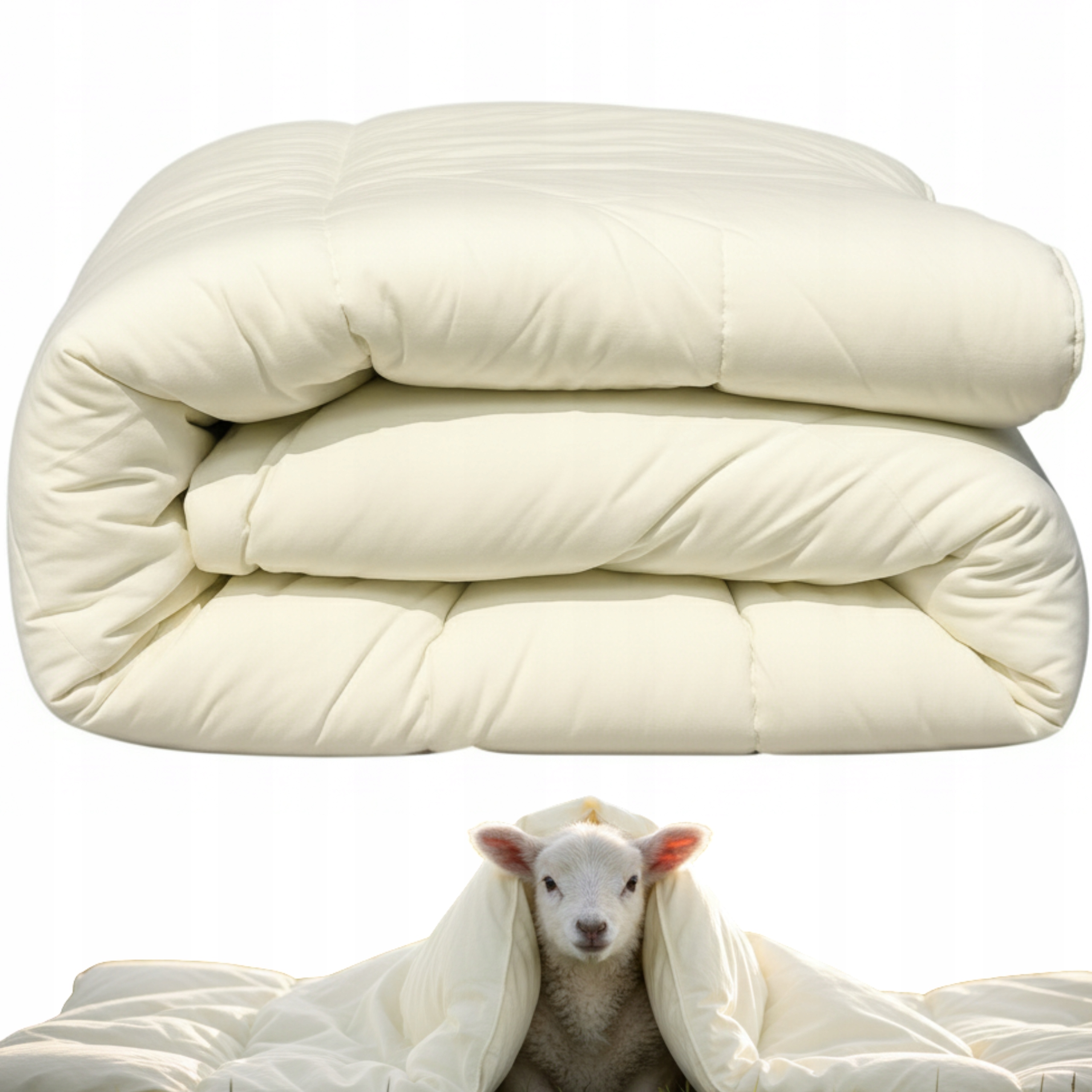 Zimní Přikrývka 140 x 200 cm Ovčí vlna Teplá, silná, měkká, z ovčí vlny Ecru