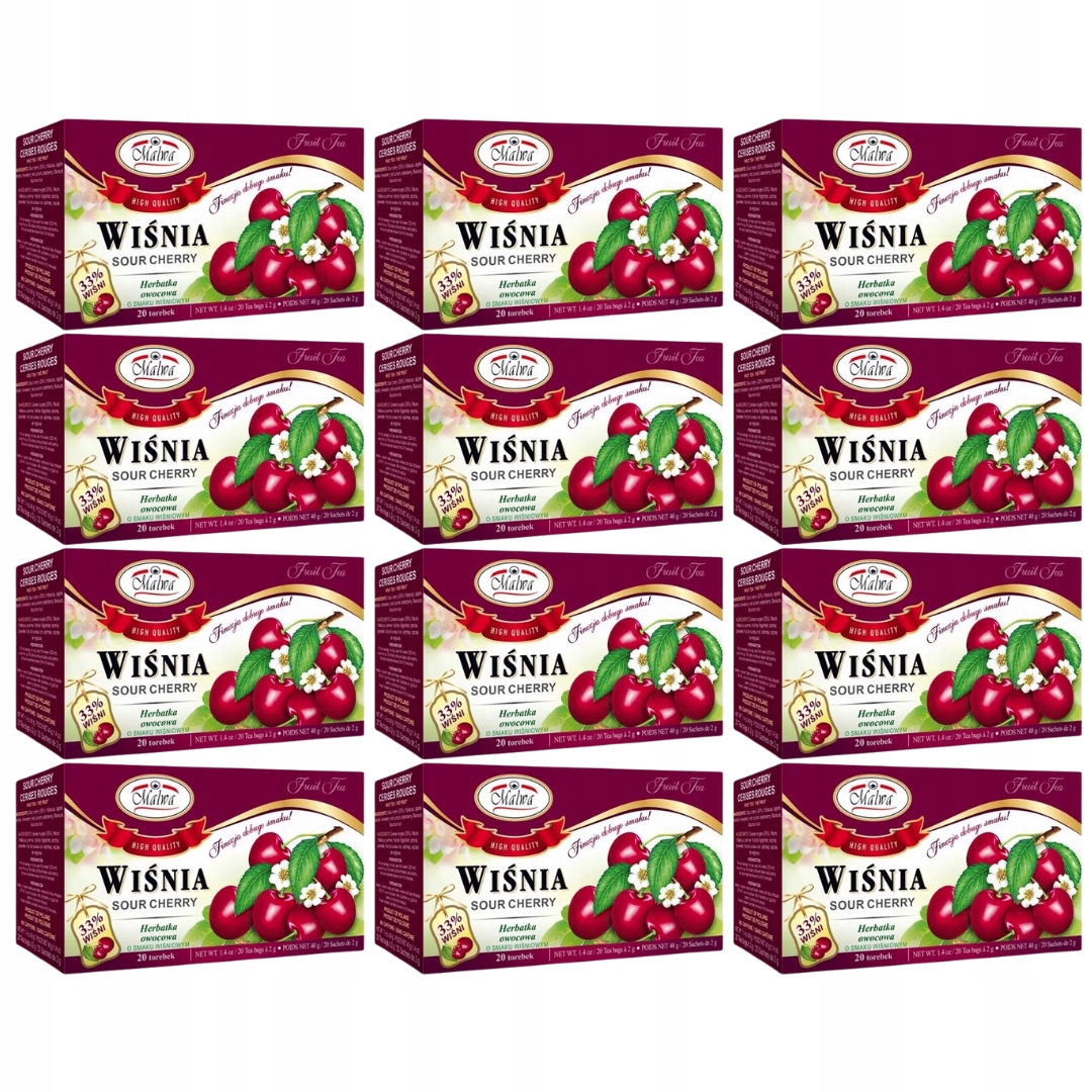 Levně Ovocný Čaj Malwa Třešeň 40 g (20 x 2 g) x 12 kusů