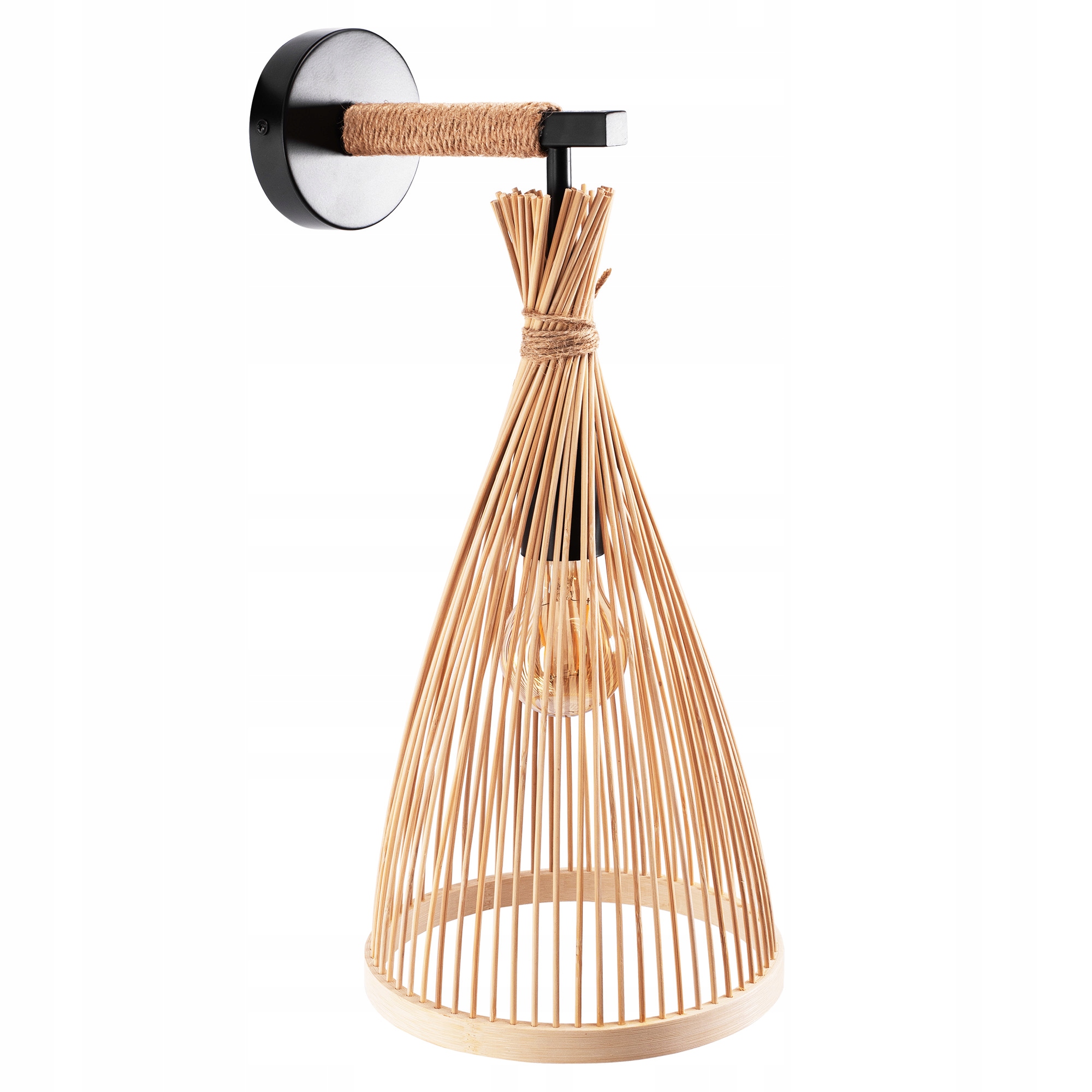Nástenná Lampa Boho Rustikálna Bambusové Drevo Hnedá Béžová Šnúrka
