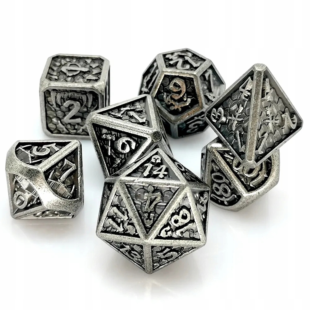 EÄRENDIL ZESTAW 7 METALOWYCH KOŚCI RPG Liczba ścian 4 6 8 10 12 20