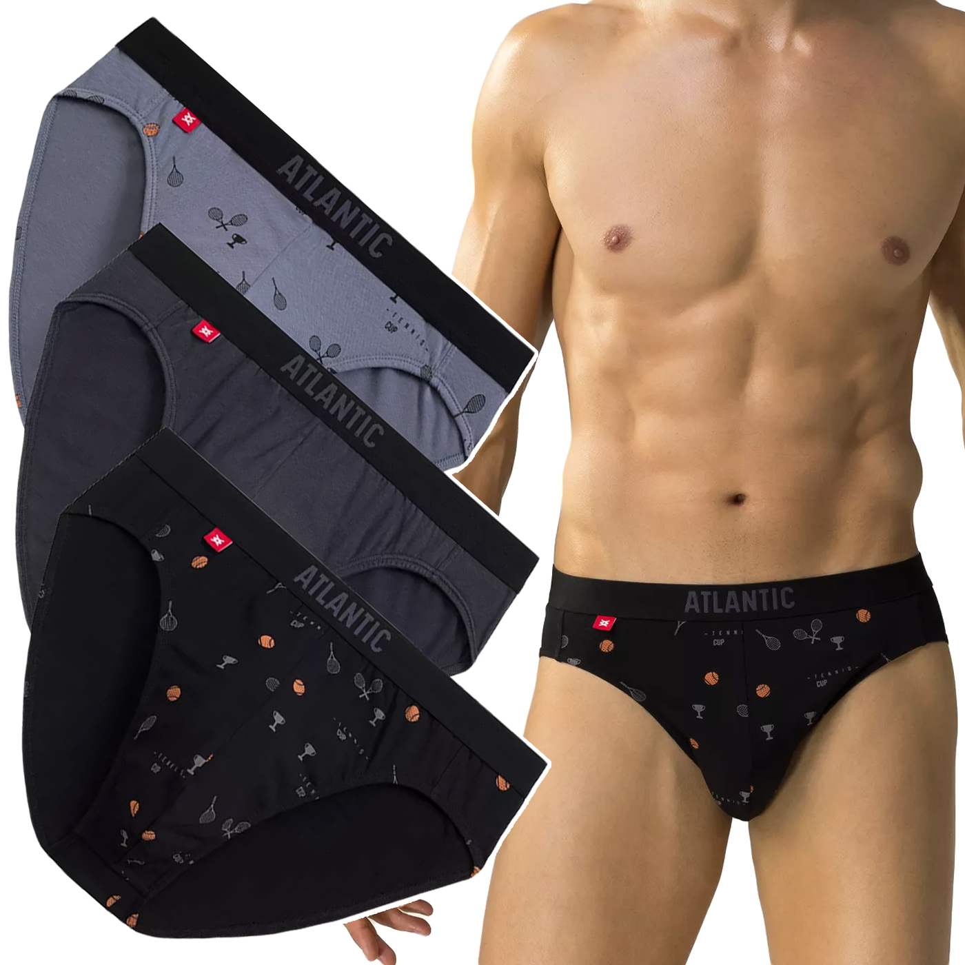 Pánské Slipy Atlantic 3MP-171, přiléhavé slipy z bavlny, 3 Vzory XXL