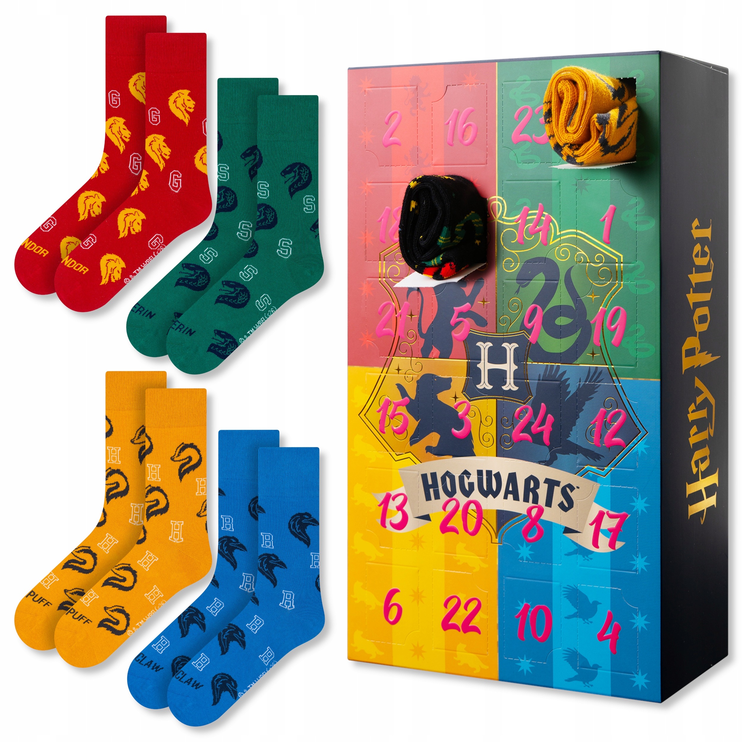 Adventní kalendář Harry Potter Soxo, barevné ponožky, dámské bavlněné