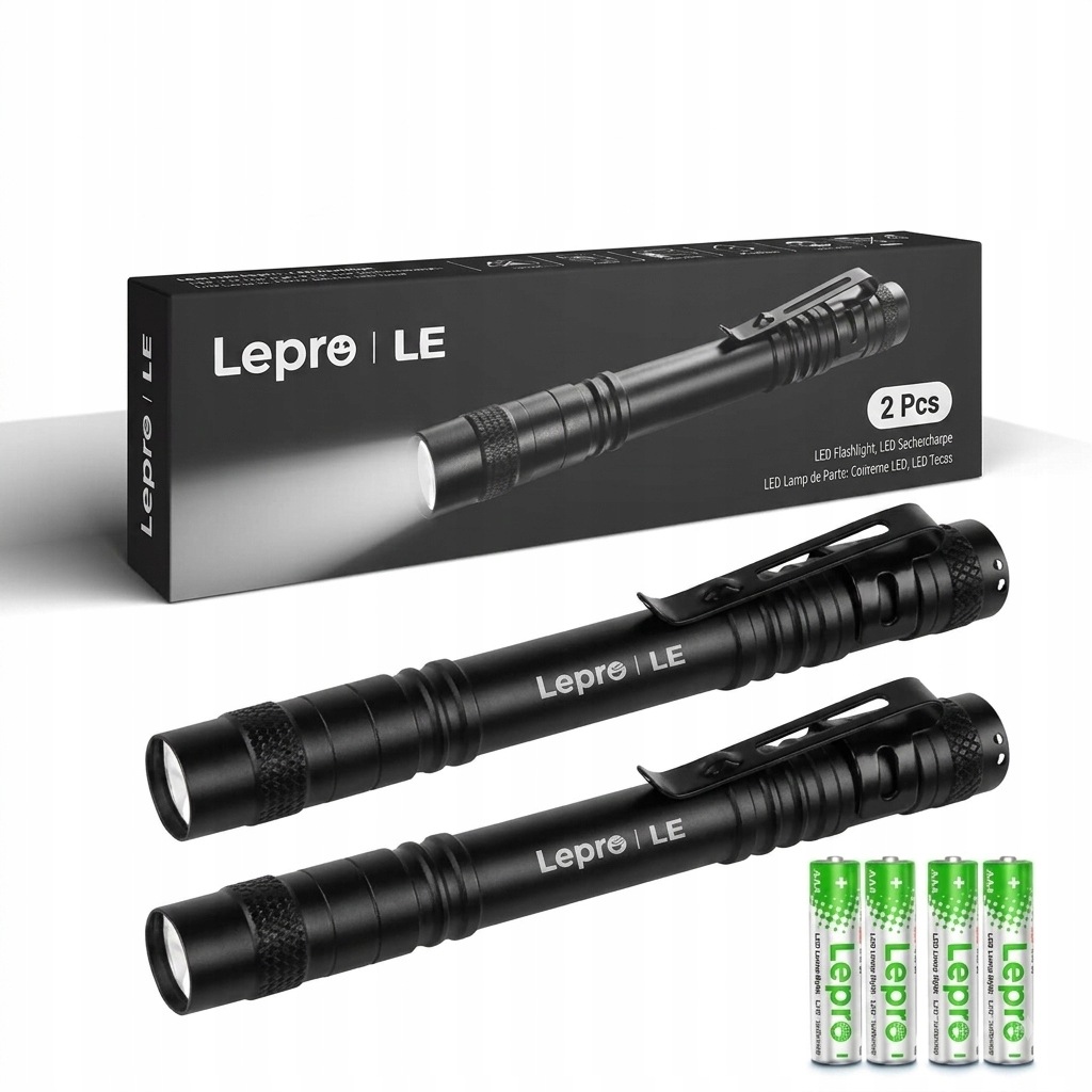 2x Mini Latarka Led na Baterie Taktyczna Klipsem 3 Tryby Lepro