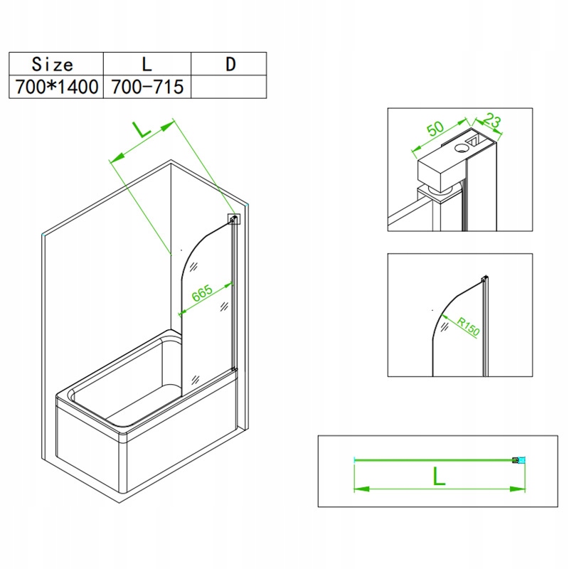 PARAWAN NAWANNOWY PR01 CHROM 70x140 CM 6 MM EAN (GTIN) 5905186110640