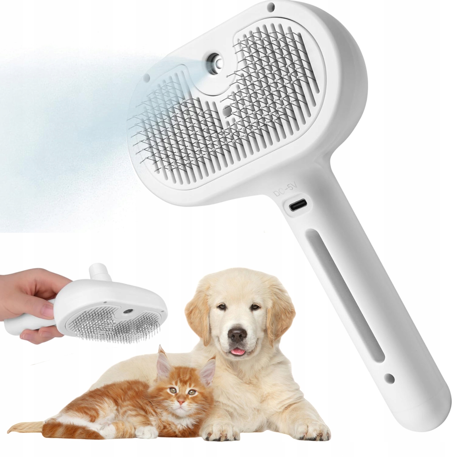 Levně Kartáč Pro Kočky Na Odstraňování Uvolněných Chlupů – Parní, Type-c, 3V1 Bílý