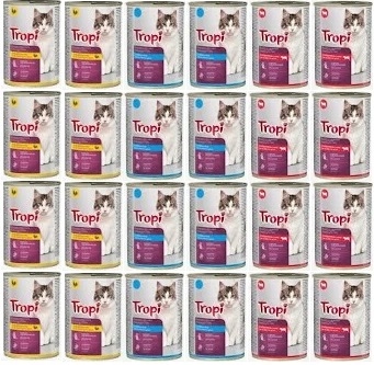 Levně Krmivo mokré Tropi pro kočky MIX Chutí 24ks x 415g konzerva kočka