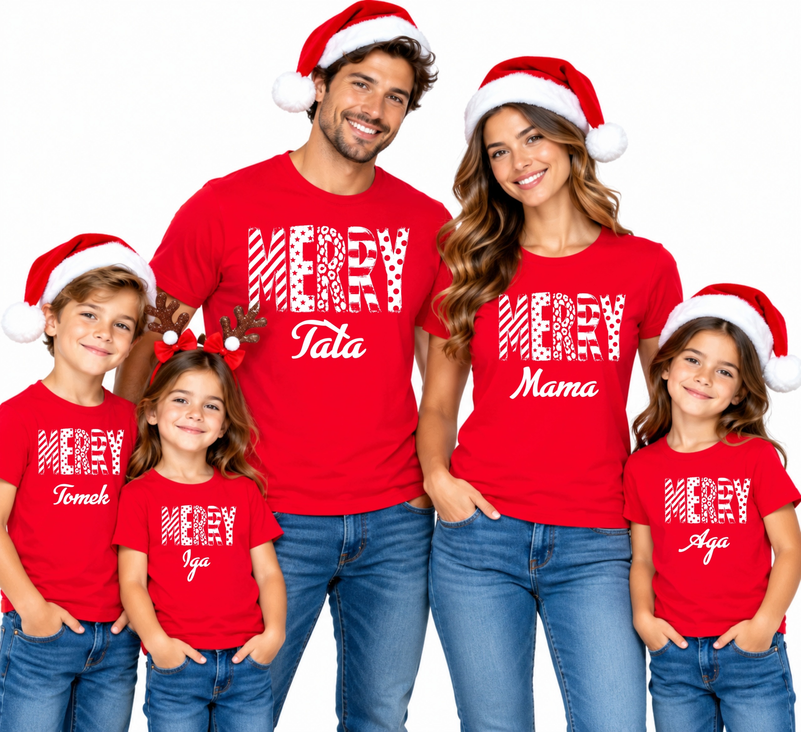 Vánoční trička 2+3 Rodina Personalizovaná Vánoční Merry Jméno