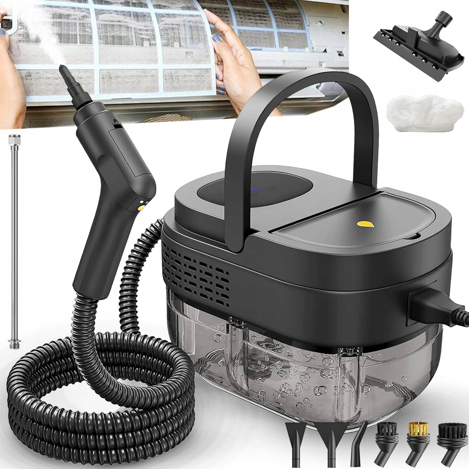 Myjka Parowa Czyścik Do Okien Parownica 3BAR 2500W 1600ML 1.5M Wąż Parowy