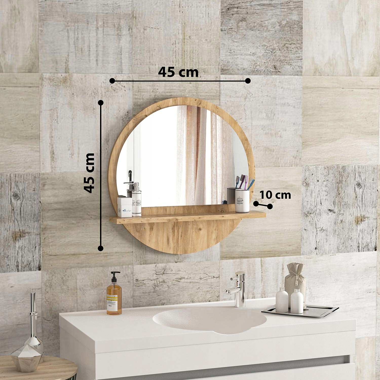 Lustro ścienne sosna z półką 45 CM Kod producenta SYOBMIR45SHPINE