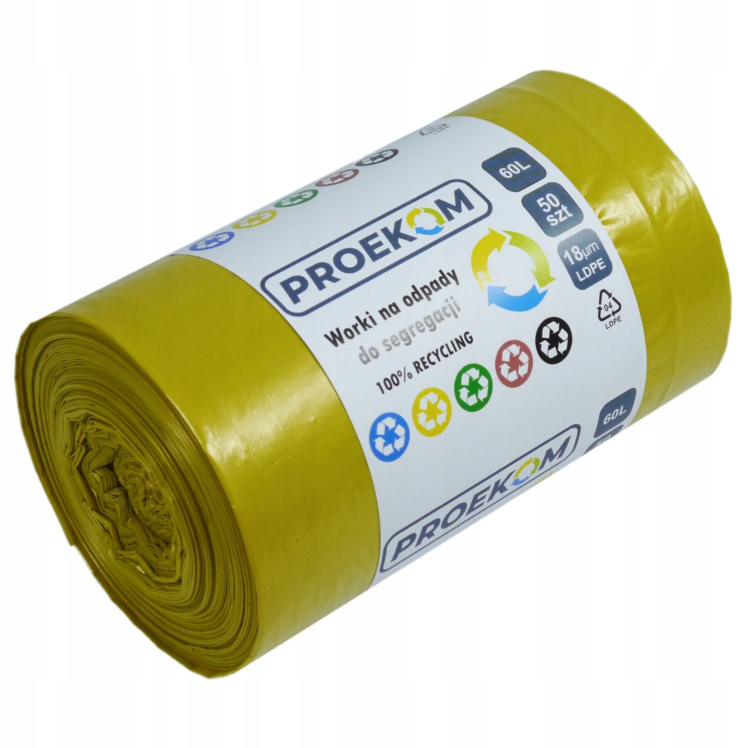 

Worki na śmieci 60L x 50 sztuk do segregacji żółte