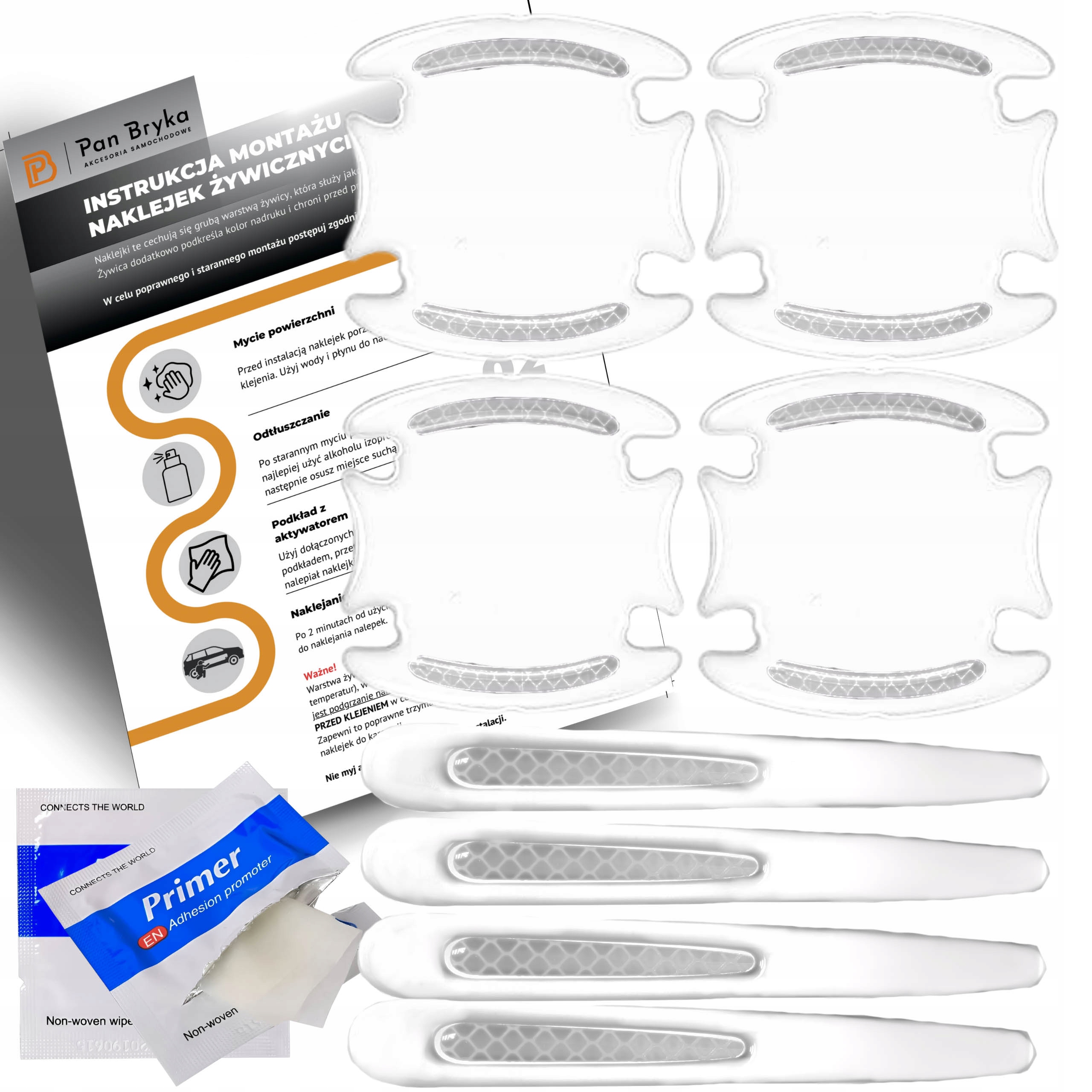 Grube Żelowe Naklejki Pod Klamki Folia Ochronna Na Drzwi Odblaskowe 8 szt.