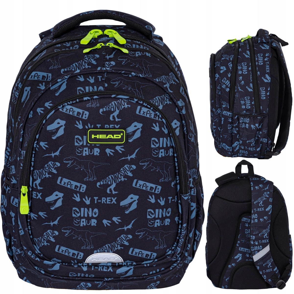 Plecak trzykomorowy Astra Head AB300 Tyrannosaurus T-rex dinozaur, czarny