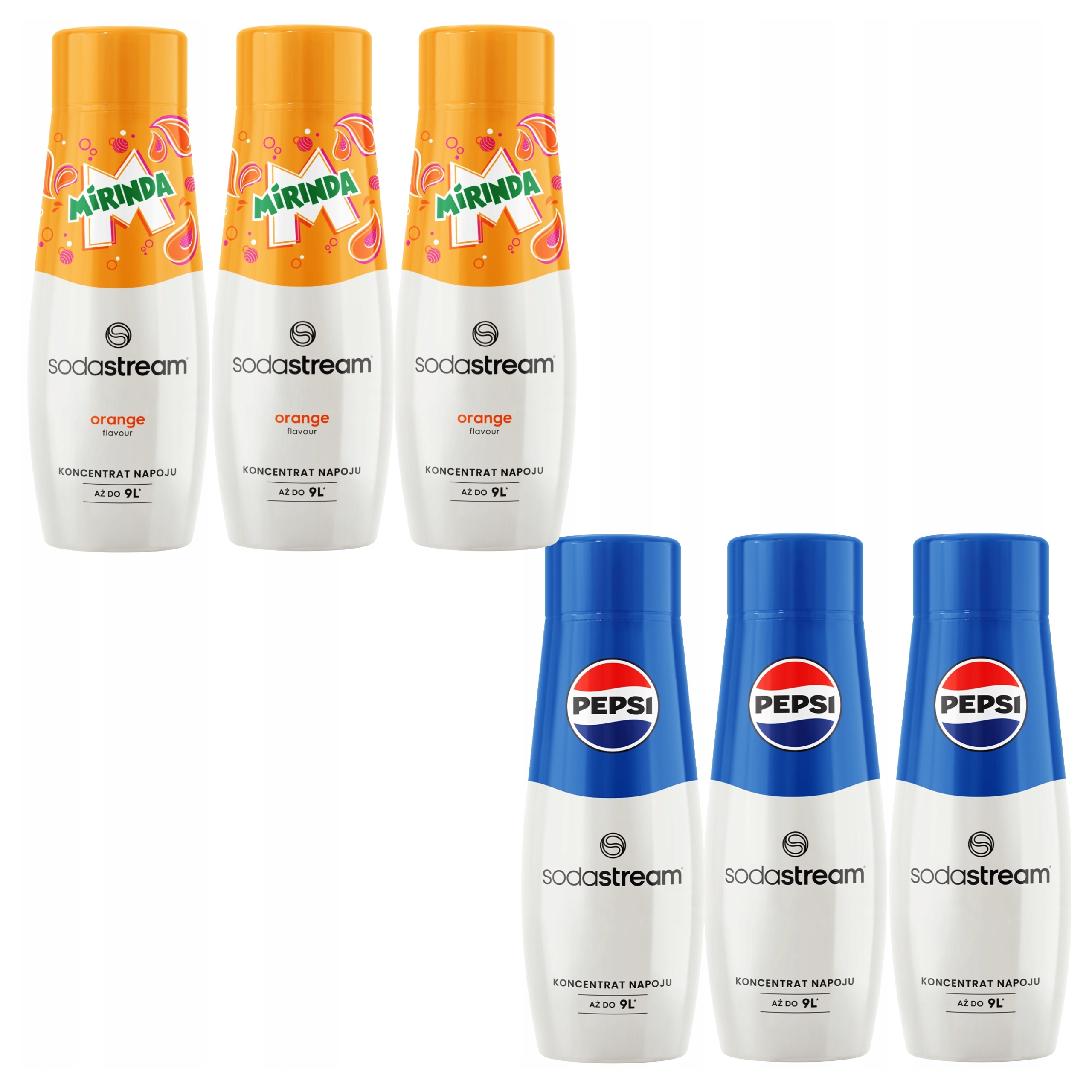 Duży Zestaw Sodastream 3x Pepsi 3x Mirinda Syrop Koncentrat do Saturatora