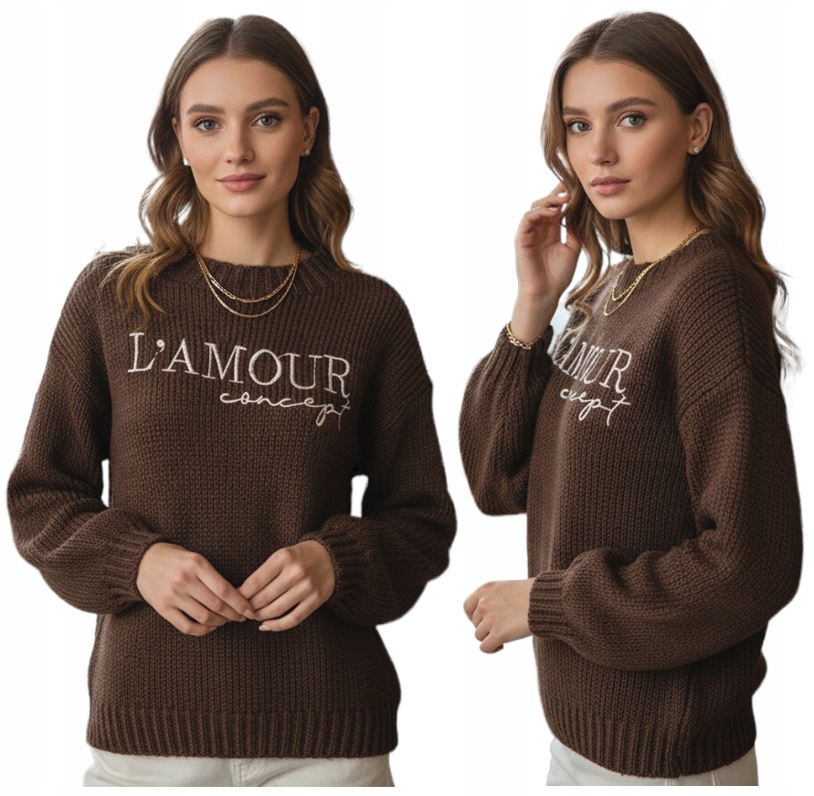 Dámský svetr Hnědý s aplikací L'amour Teplý podzim Zima Dárek