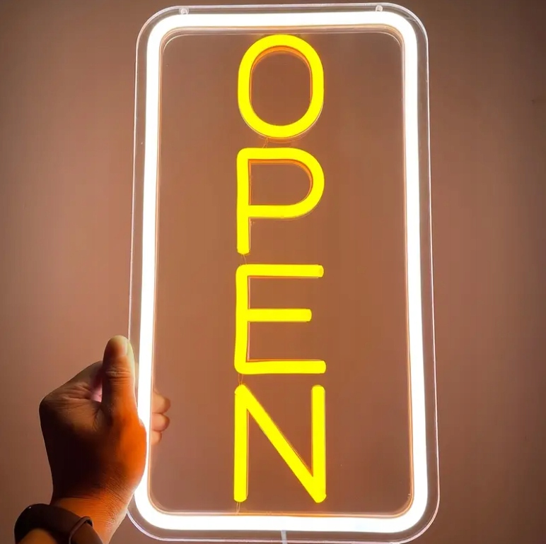NEON LED OPEN OTWARTE NAPIS USB TRYB ŚCIEMNIANIA 40,5x20CM SKLEPOWY BANER