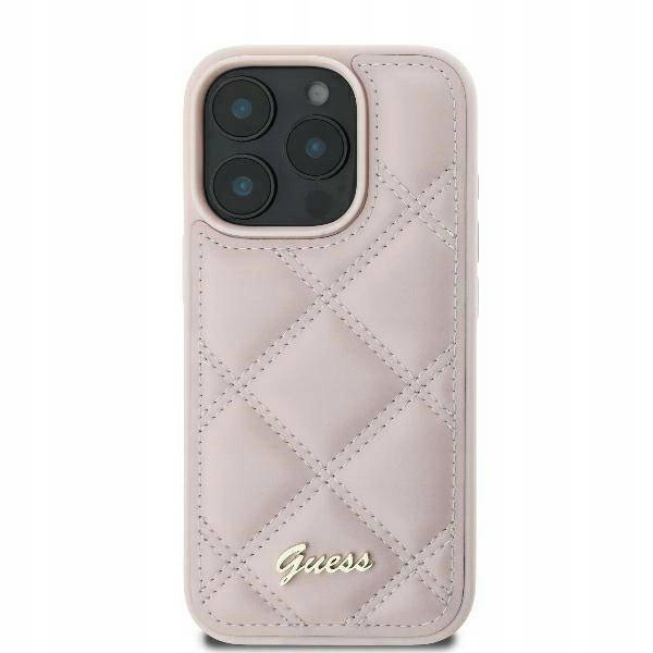 Pouzdro Guess Quilted Metal Logo pro iPhone 16 růžové