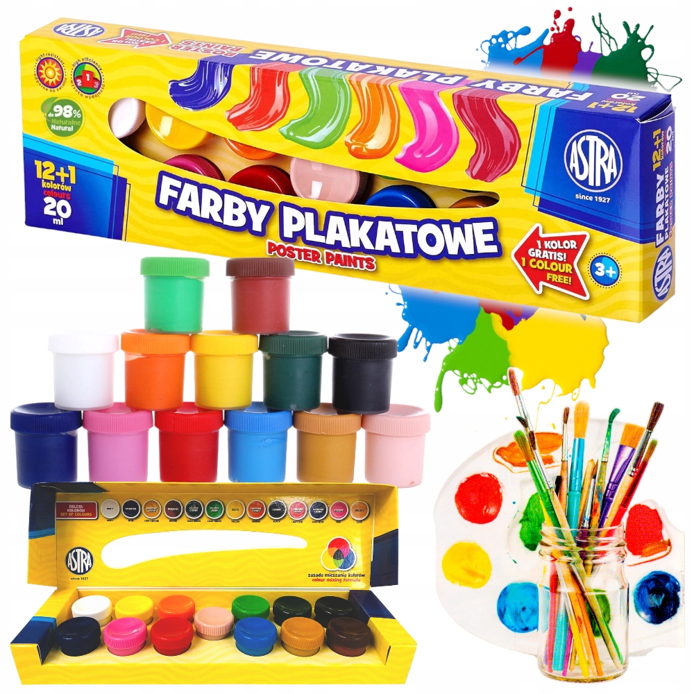 

Astra Farby Plakatowe Szkolne 12+1 Kolorów 20ml