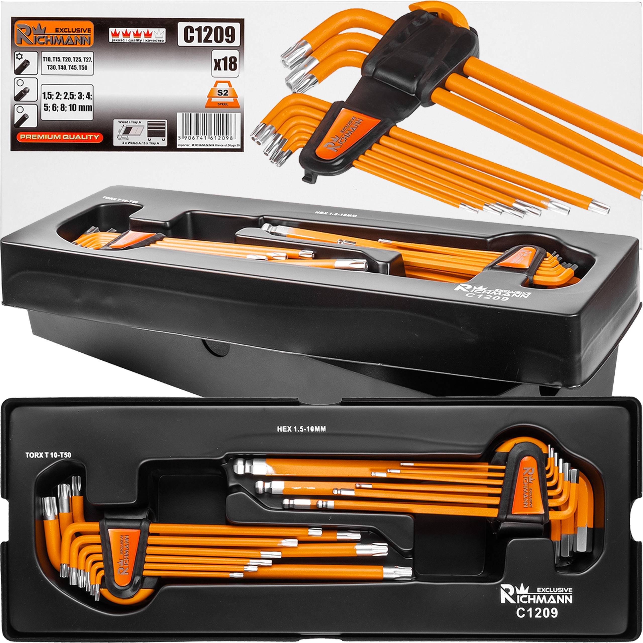 

Wkład 18el. Klucze Imbusy 1,5-10mm Torx T10-T50 S2