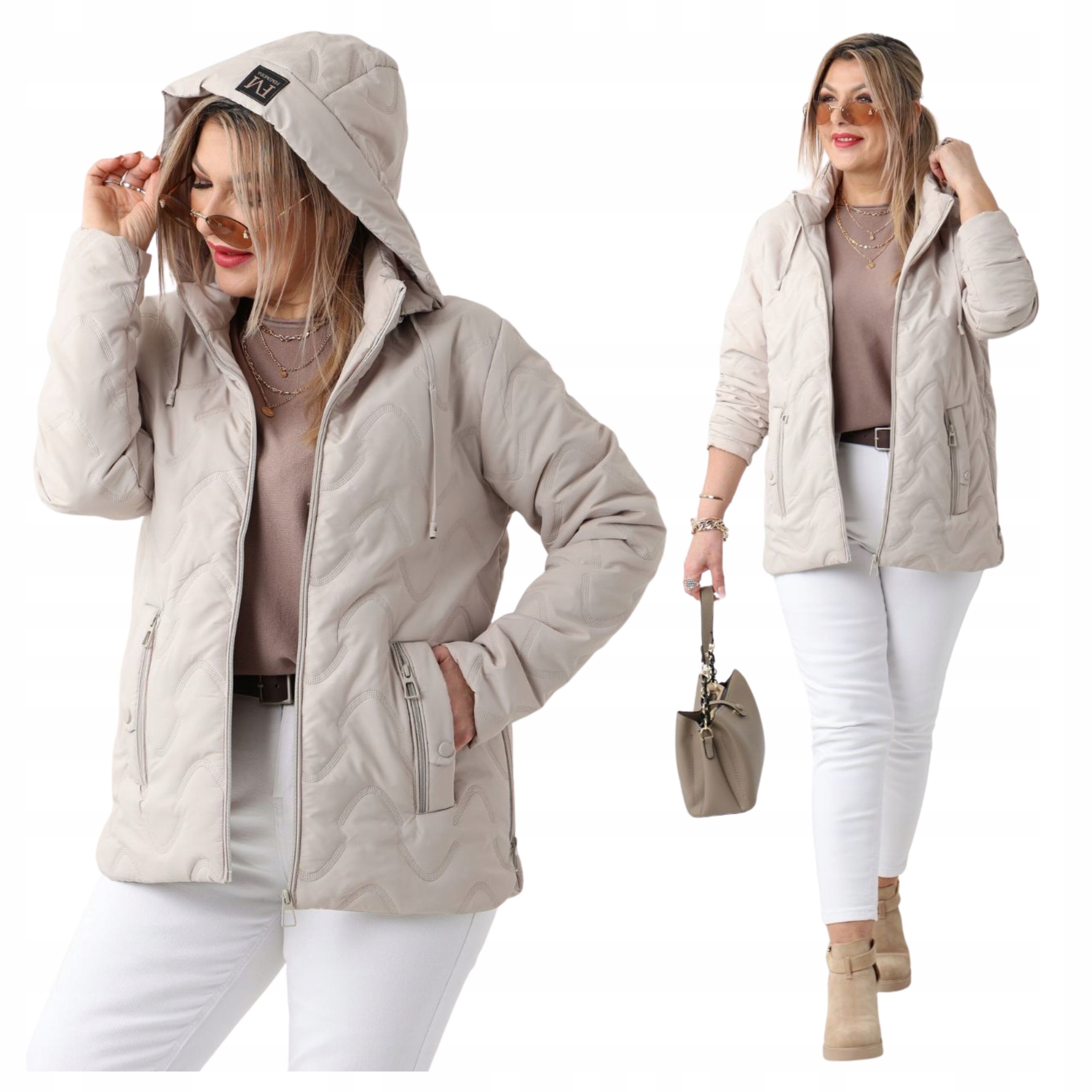 Kurtka Pikowana Damska Lekka Przejściowa Z Kapturem Duże Rozmiary