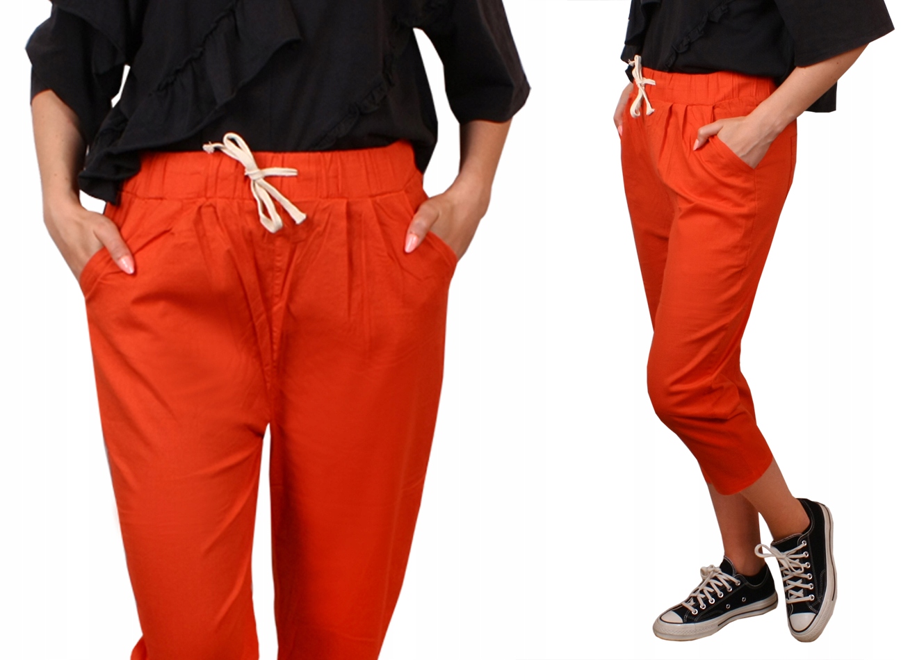 

Spodnie 3/4 # bawełna Rybaczki Len Orange L/XL