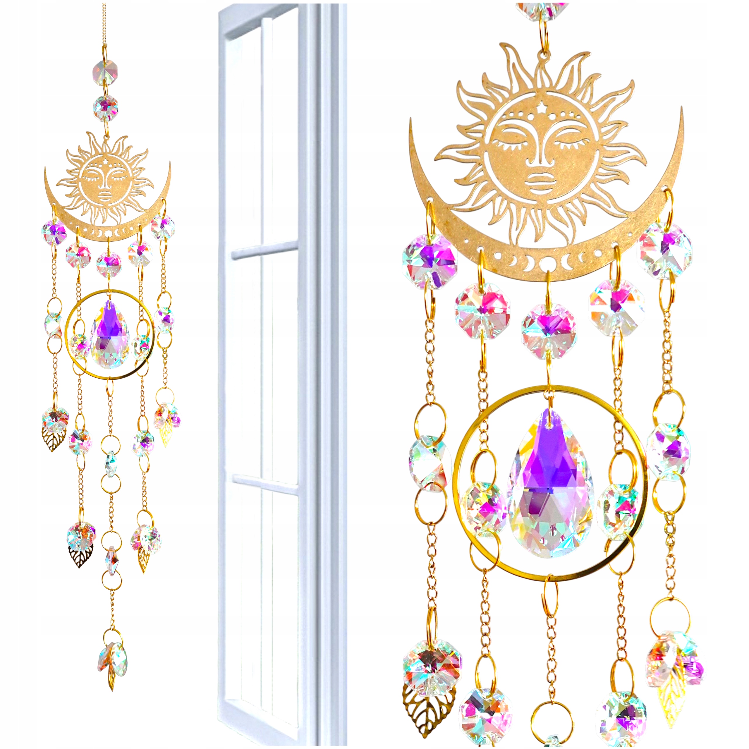 Łapacz Słońca Złoty Słońce Kryształ Listki Zawieszka Zen Aztec Bagiera Gems