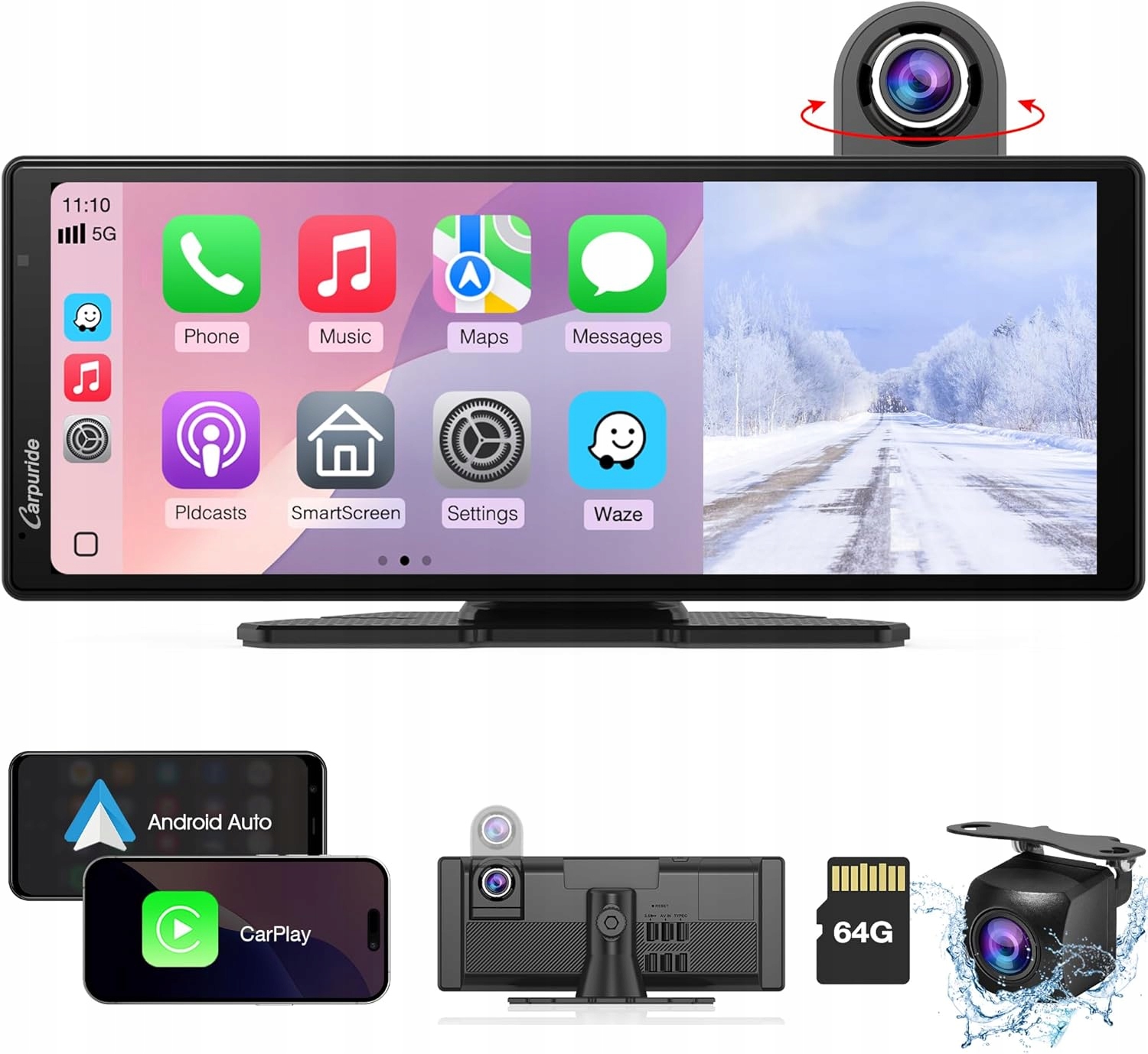 Carpuride W904 Displejová autokamera Carplay&Android 10" 4K 1080p
