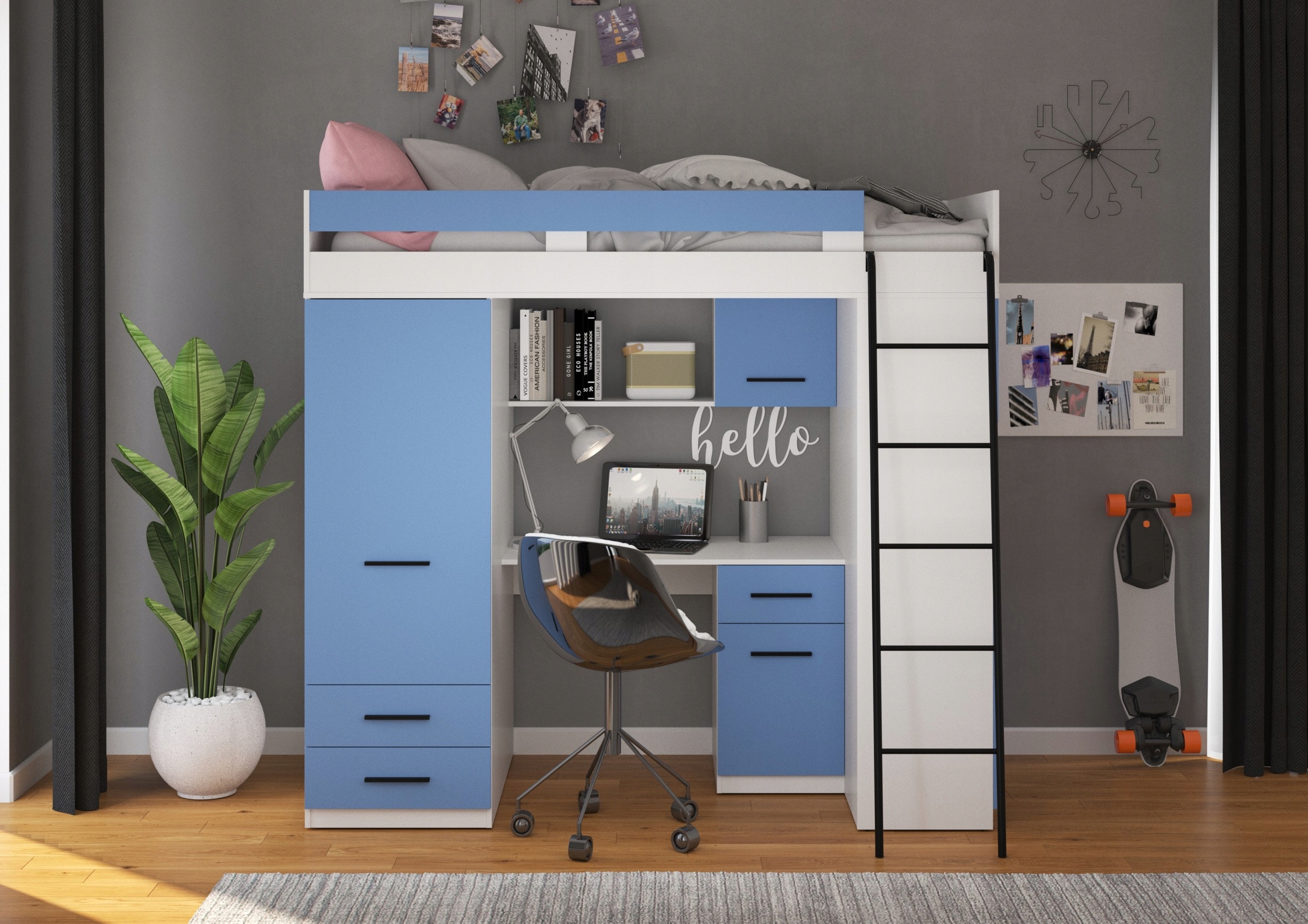 VELVE P antresola bez mat. biały / błękit Kolor odcienie niebieskiego