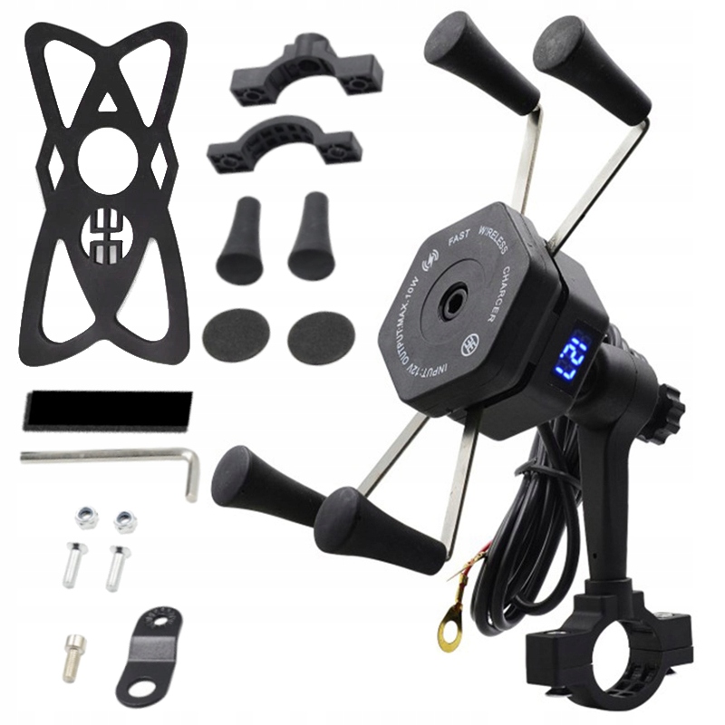 UCHWYT NA TELEFON MOTOCYKLOWY INDUKCCJA QI QC + WOLTOMIERZ +USB