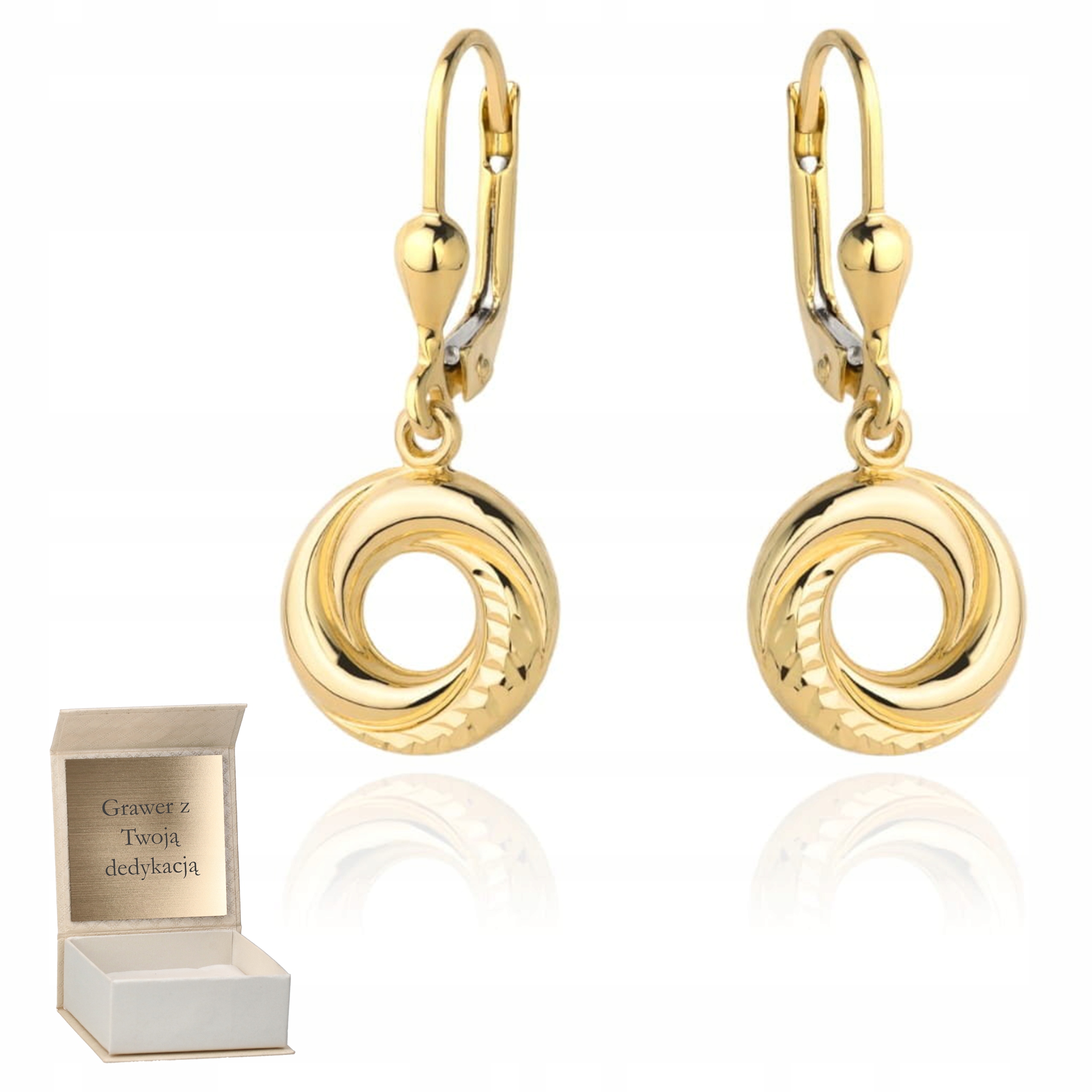 Zlaté náušnice Diamantová závěsná kolečka, zapínání pr. 585 Gravírování