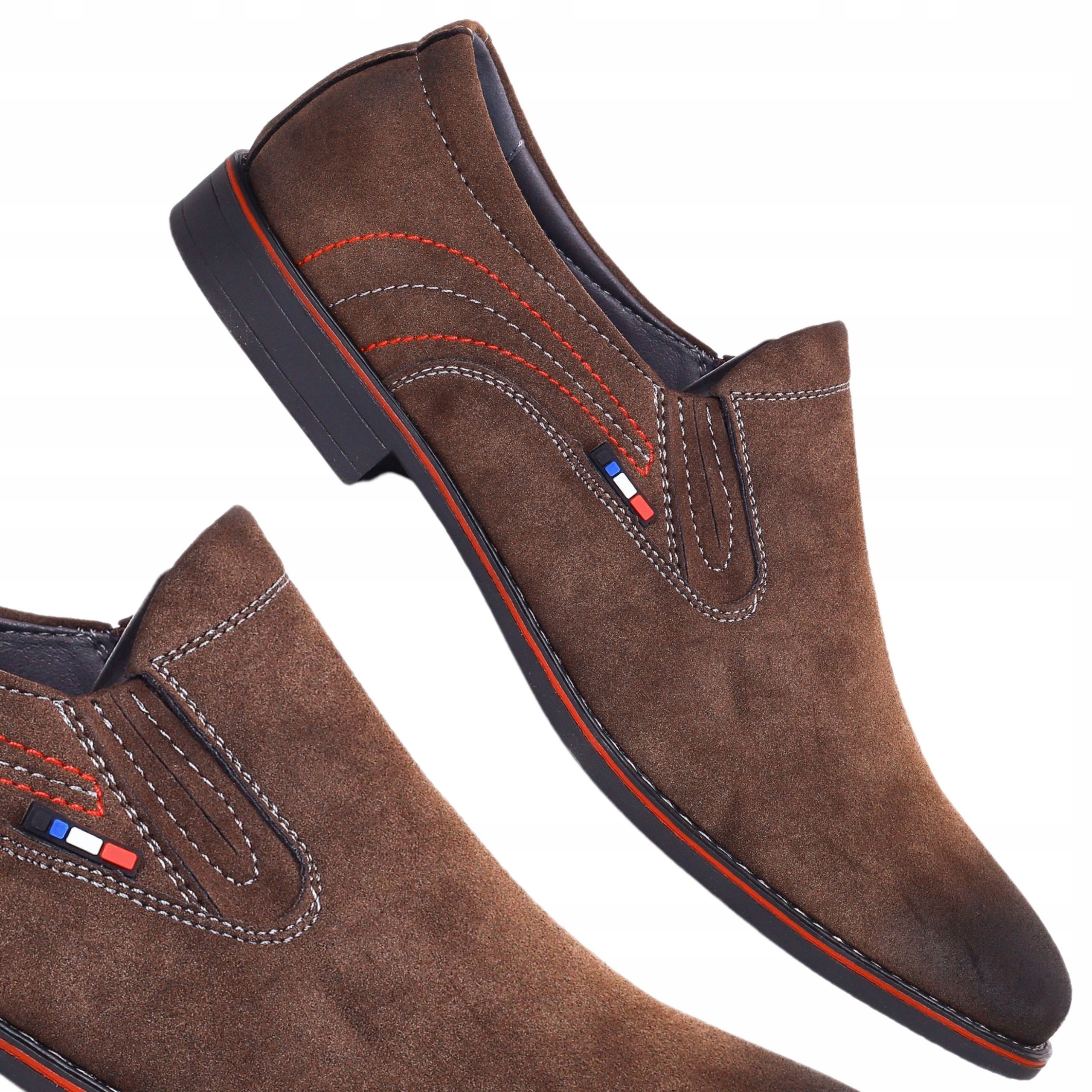 BUTY MĘSKIE PÓŁBUTY ELEGANCKIE PANTOFLE WSUWANE WIZYTOWE BRĄZ Rozmiar 41