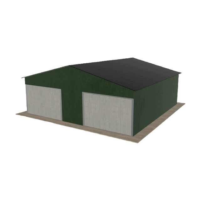 Plechová garáž 7.5x7.5 m dvoupolohová, dvouspádová, zelená