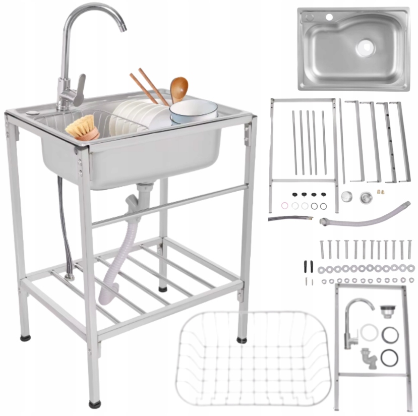 Jednokomorový gastronomický dřez 60x45CM Dřez Ocelové 1 Kran 360